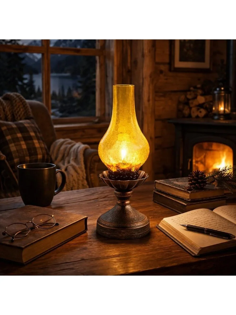 Rustic Vintage Touch Control Table Lamp | 3-Way Dimmable Amber Glass Shade for
